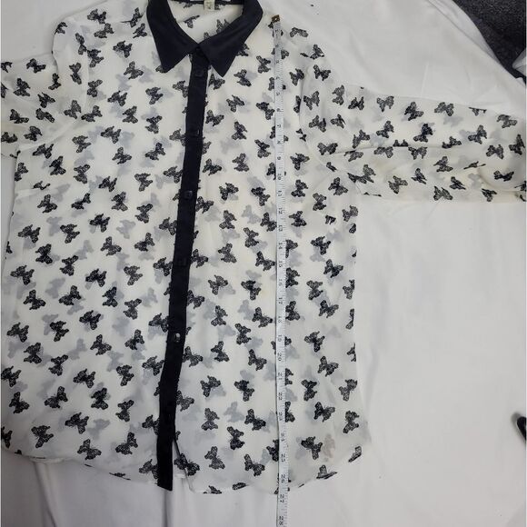 VINTAGE 90s Y2K blouse white sheer button up butterfly shirt 10 - Picture 11 of 11